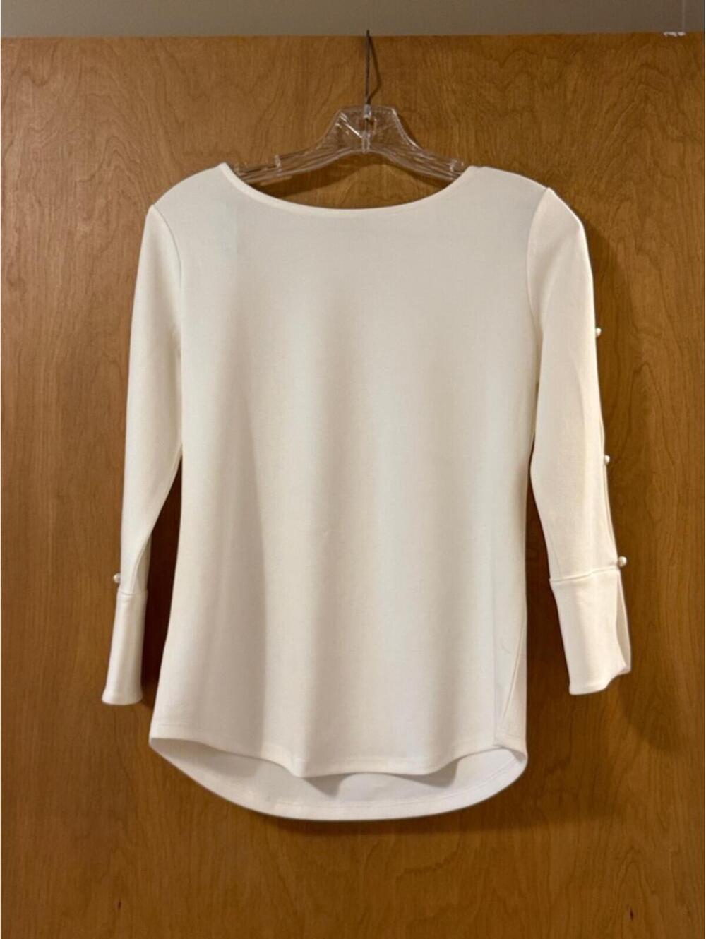 Ann Taylor Factory Ivory Pearl Cuff 3/4‎ Sleeve Top Women's XS